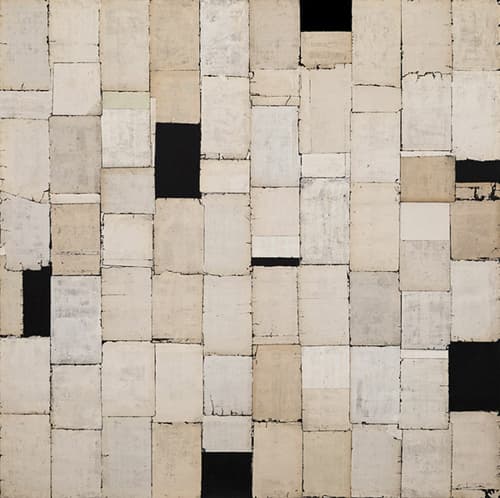 Untitled, 2016. Mixed media decollage on paper, 150 x 150 cm.