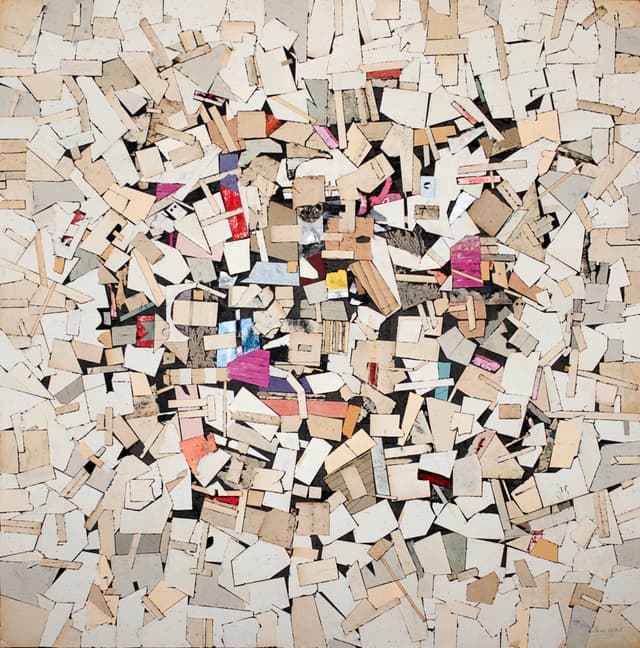 Untitled, 2025. Décollage on canvas, 150 × 150 cm. Berlin.