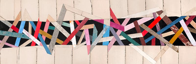From the Series "City", 2019. Mixed media decollage on paper, 50 x 150 cm.