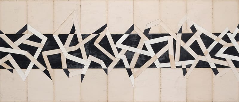 Untitled, 2021. Mixed media decollage on paper, 100 x 238 cm.